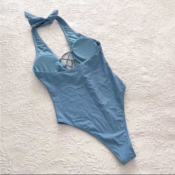 NWOT Lulus New Waves Light Blue Lace-Up One-Piece Swimsuit Small - Picture 5 of 6